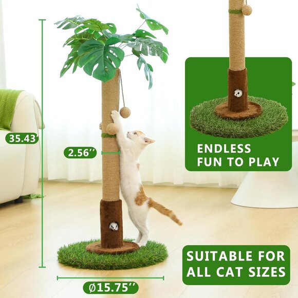 New 40in Cat Tree Beige with Scratching Post, Perch, and Hanging Ball Toy - Picture 6 of 7
